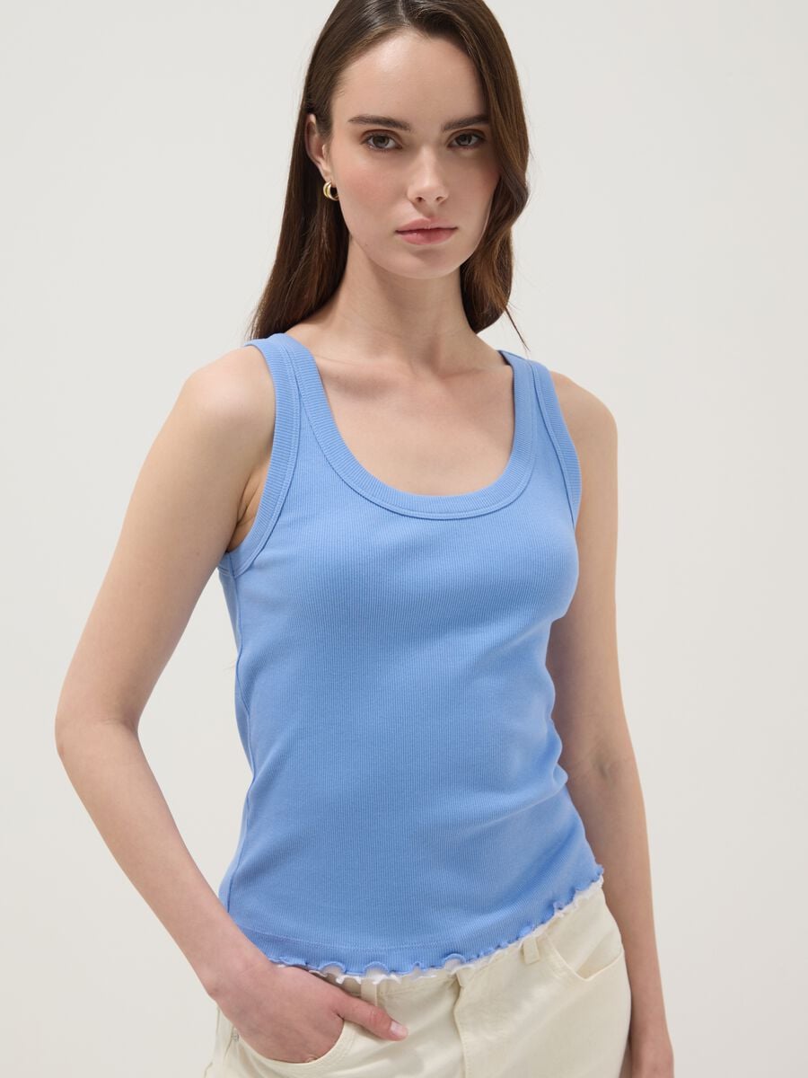 Light blue pure cotton ribbed regular-fit tank top_0