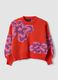 Red pure cotton crew-neck jumper with floral pattern for girls_0