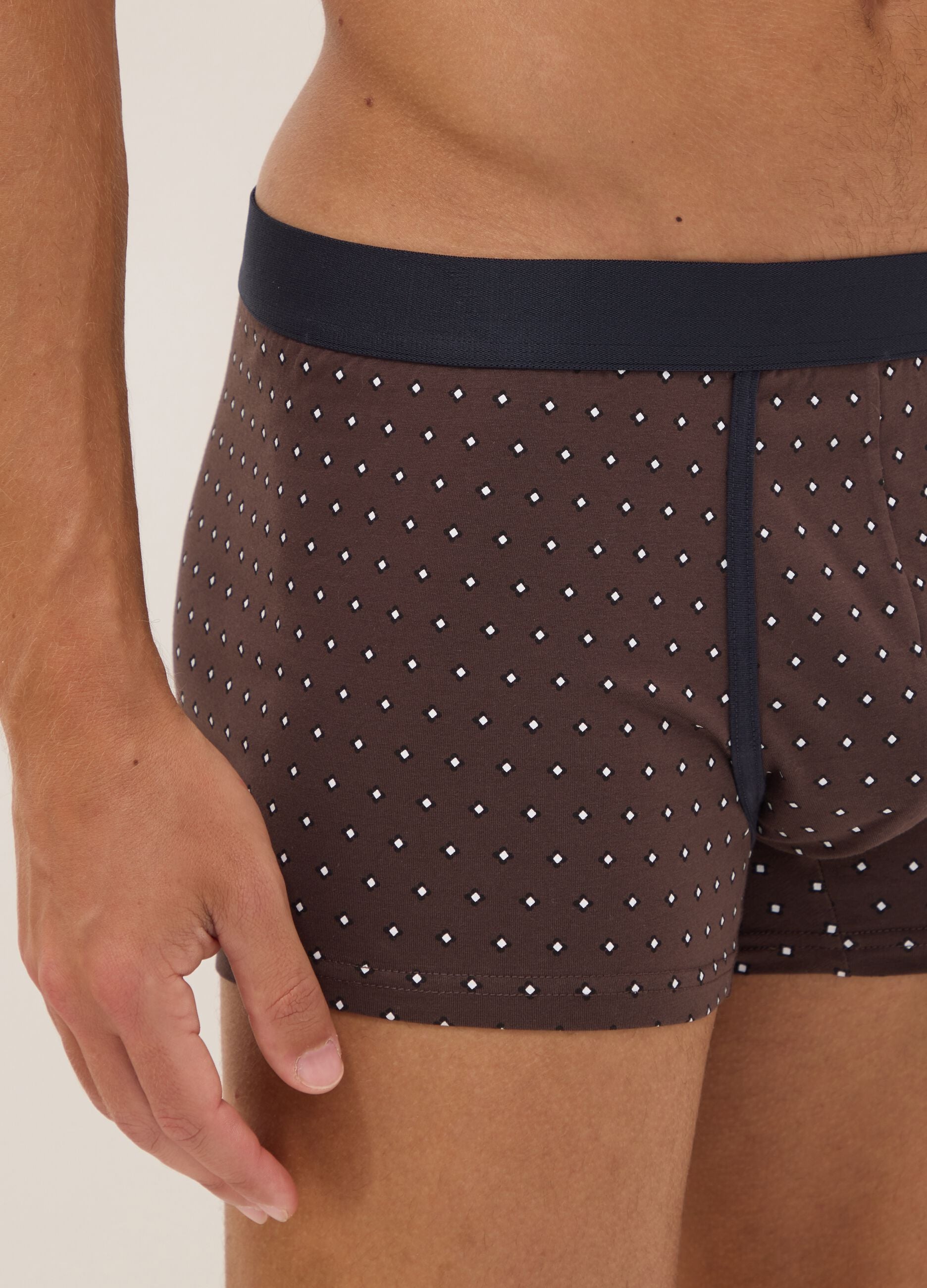 3er-Pack braune Boxer aus elastischer Bio-Baumwolle mit Punkten