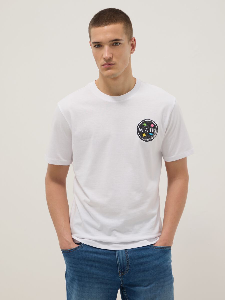White pure cotton relaxed-fit T-shirt with print_0