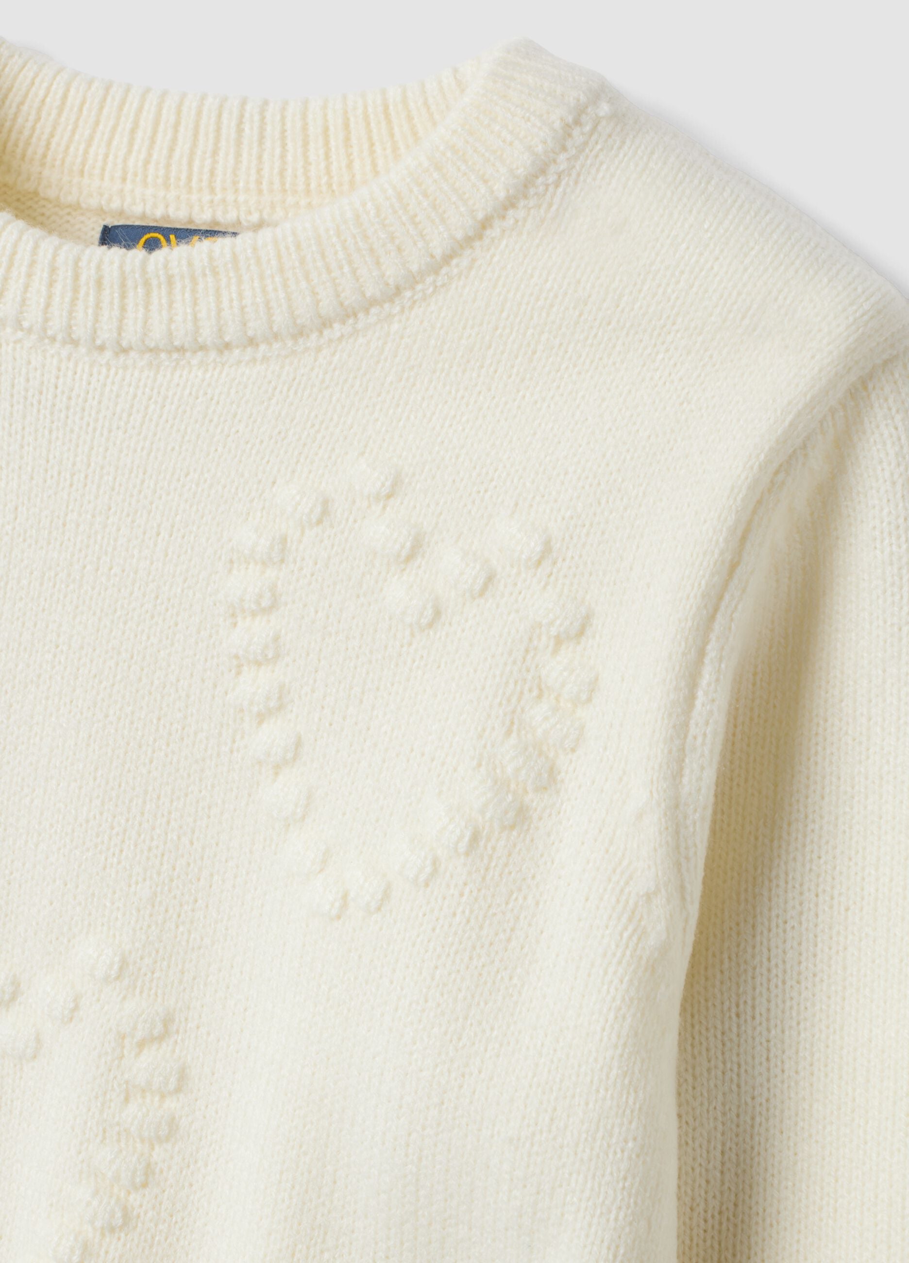 White crew-neck jumper with raised hearts, regular fit, for girls