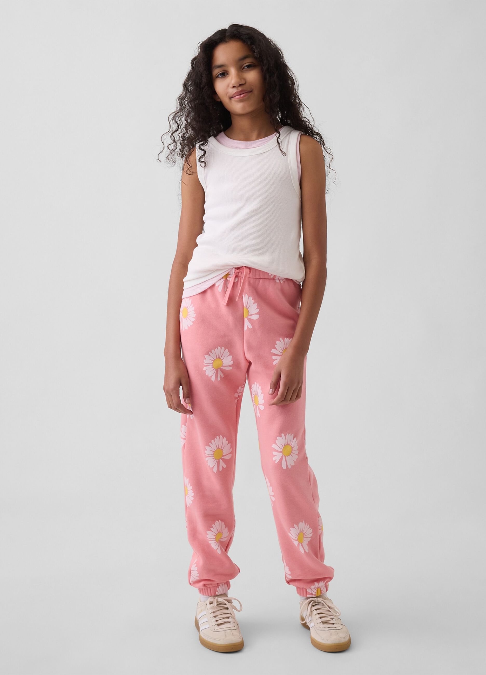 Cotton-blend floral print jogger trousers