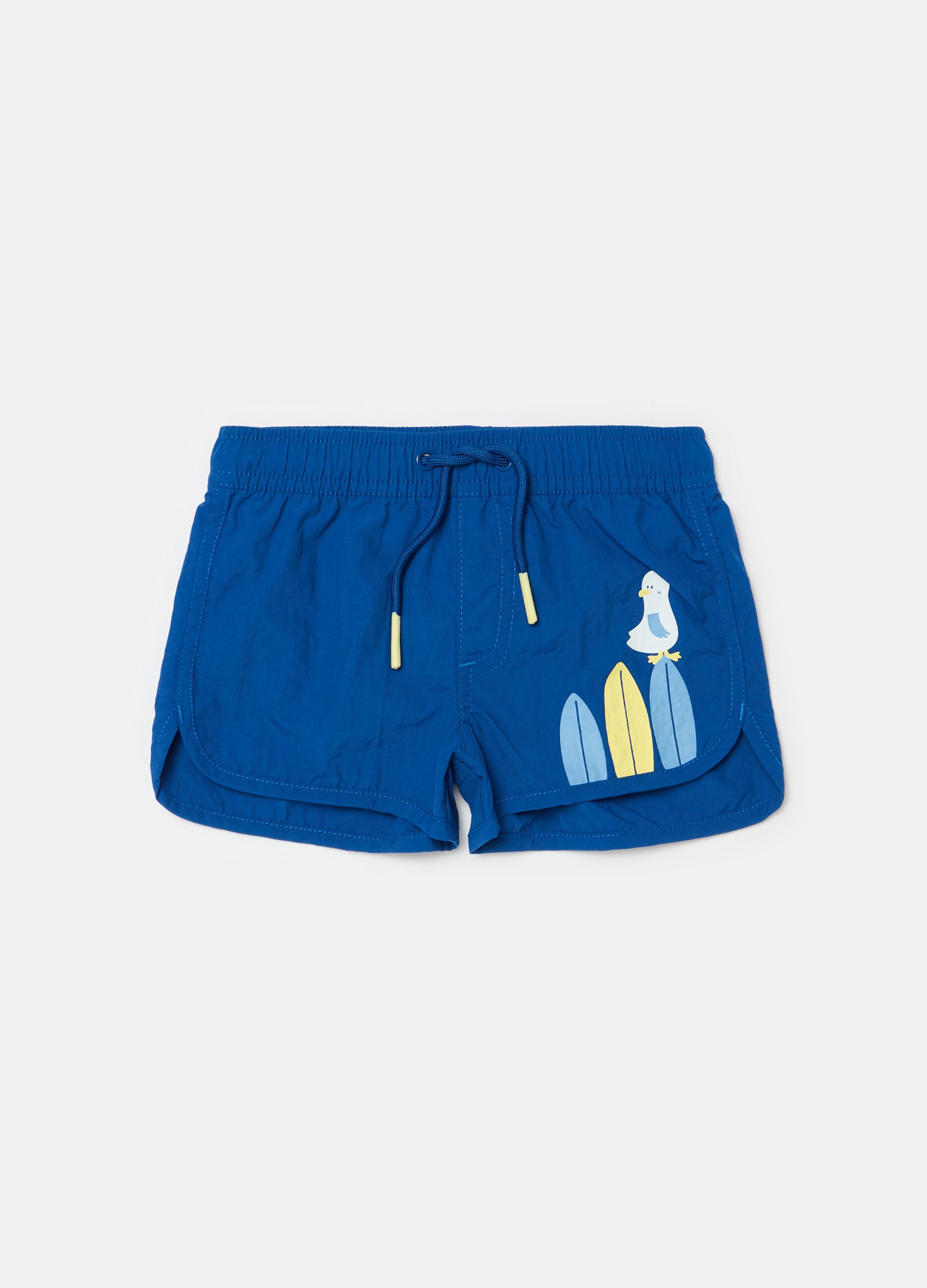 Swimming trunks with drawstring and seagull print