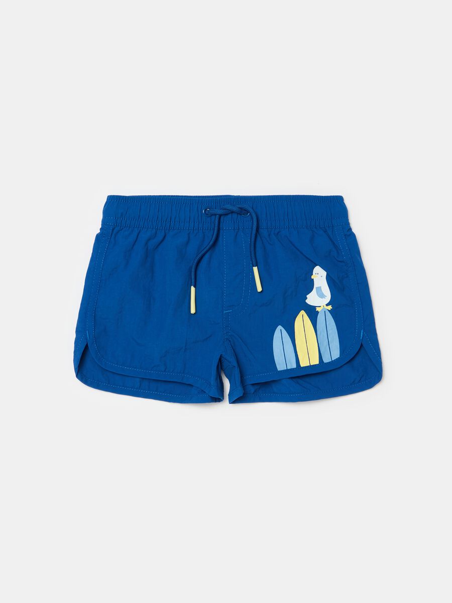 Swimming trunks with drawstring and seagull print_0