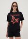 Black short-sleeved pure cotton T-shirt with graphic print_2