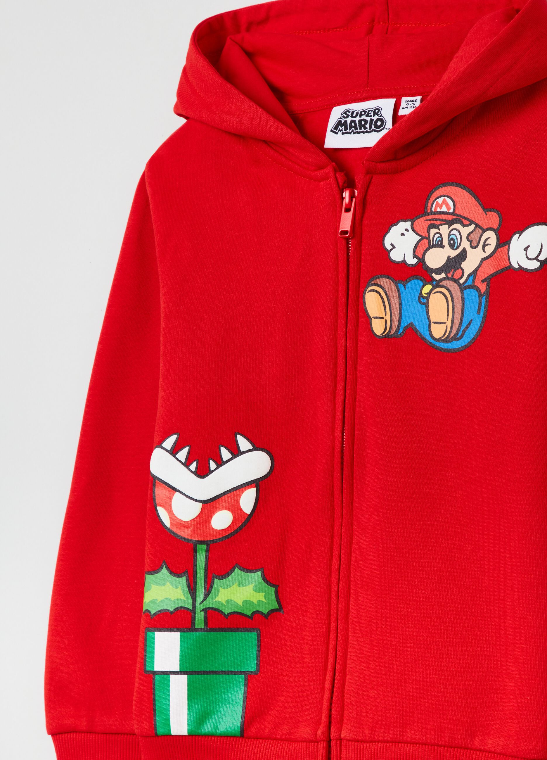 Sudadera con cremallera, capucha y estampado Super Mario