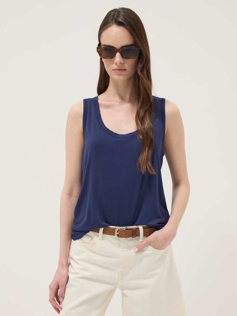 Camiseta de tirantes azul de viscosa el&aacute;stica_1