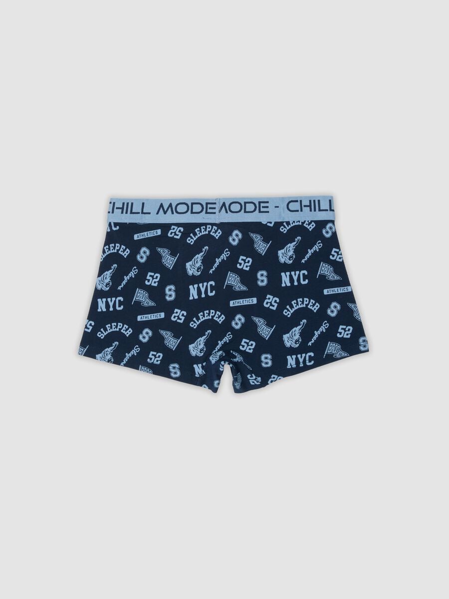 Boxer midi blu in cotone organico elasticizzato con stampa per bambino e ragazzo_1
