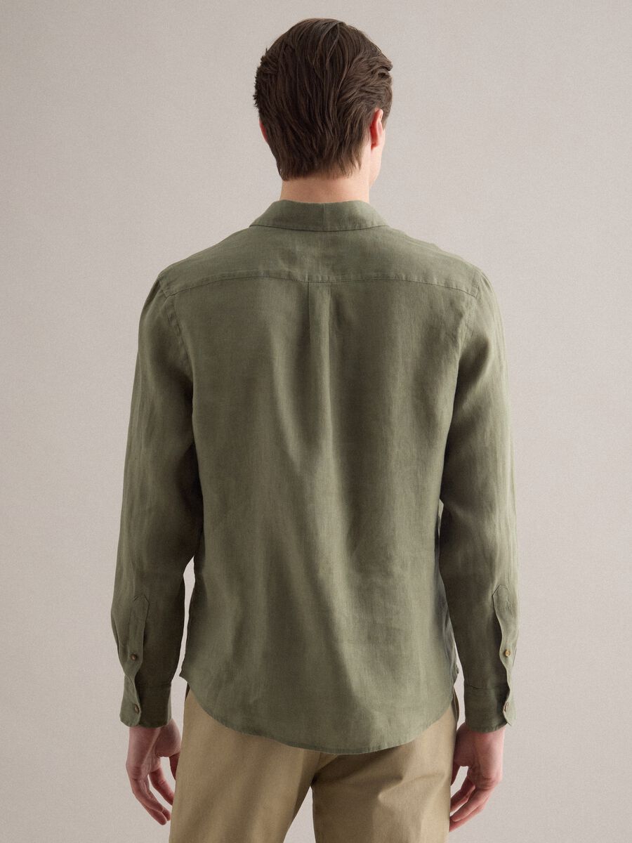 Regular fit pure linen green shirt with pockets_2