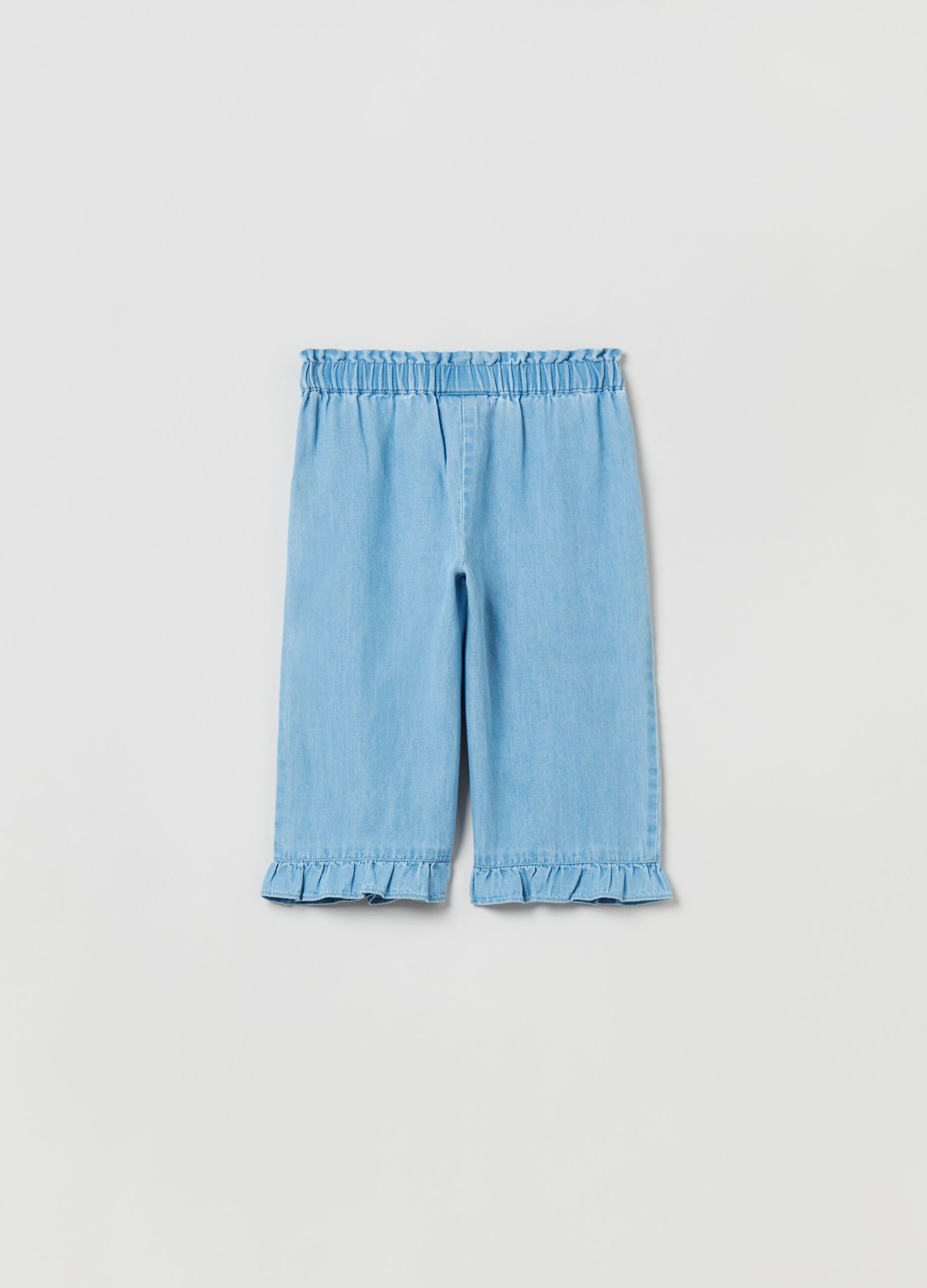 Chambray trousers with frills