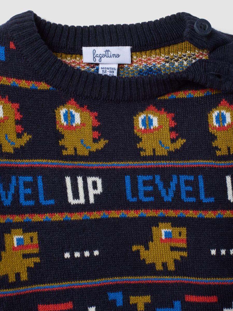 Blue crew-neck jacquard knit jumper, regular fit_2
