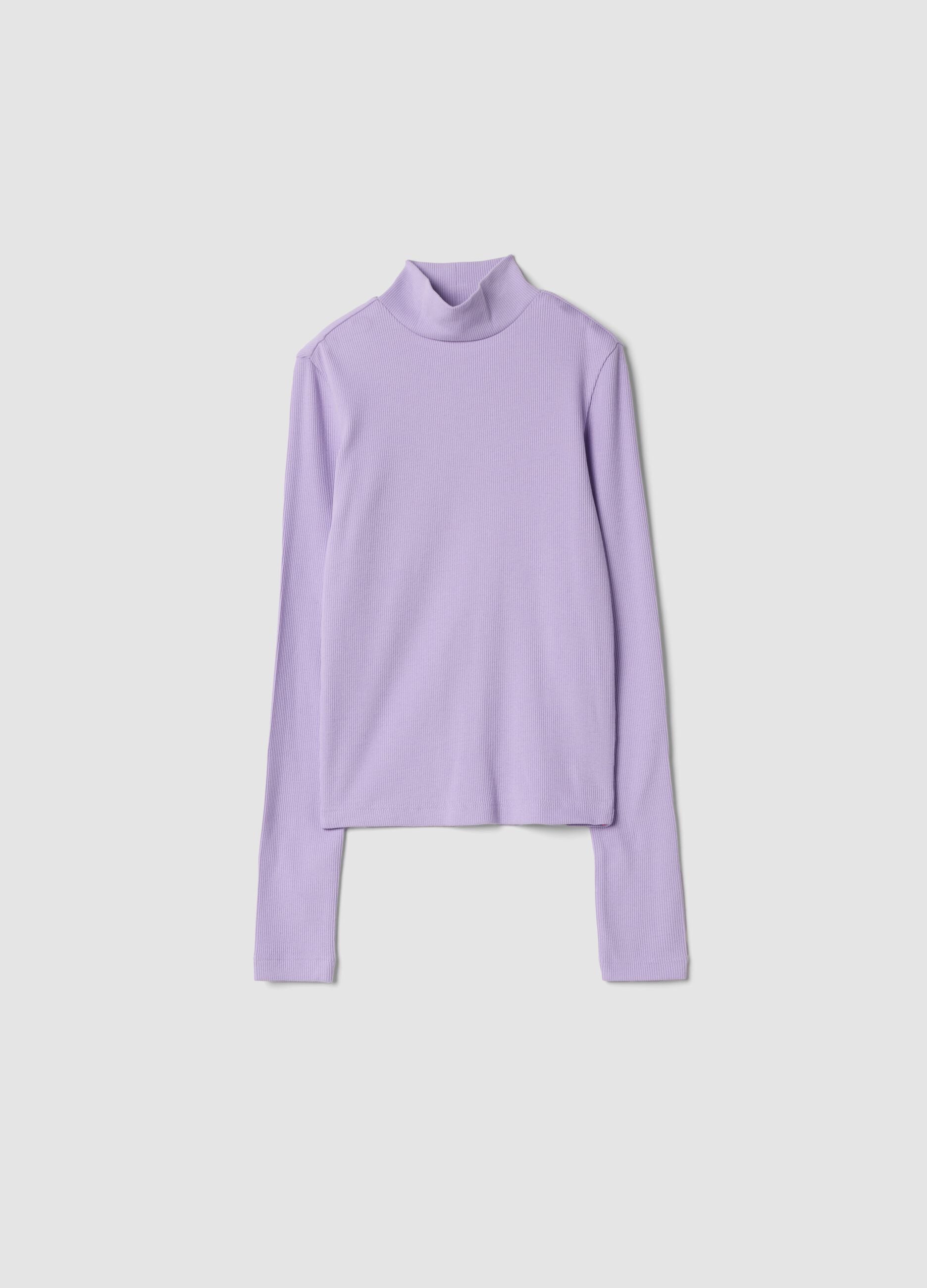 T-shirt roxa slim fit em algod&atilde;o org&acirc;nico el&aacute;stico canelado
