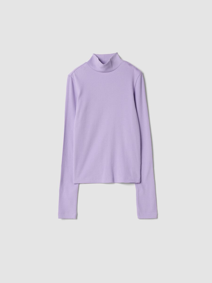 Purple slim-fit ribbed stretch organic cotton T-shirt_0