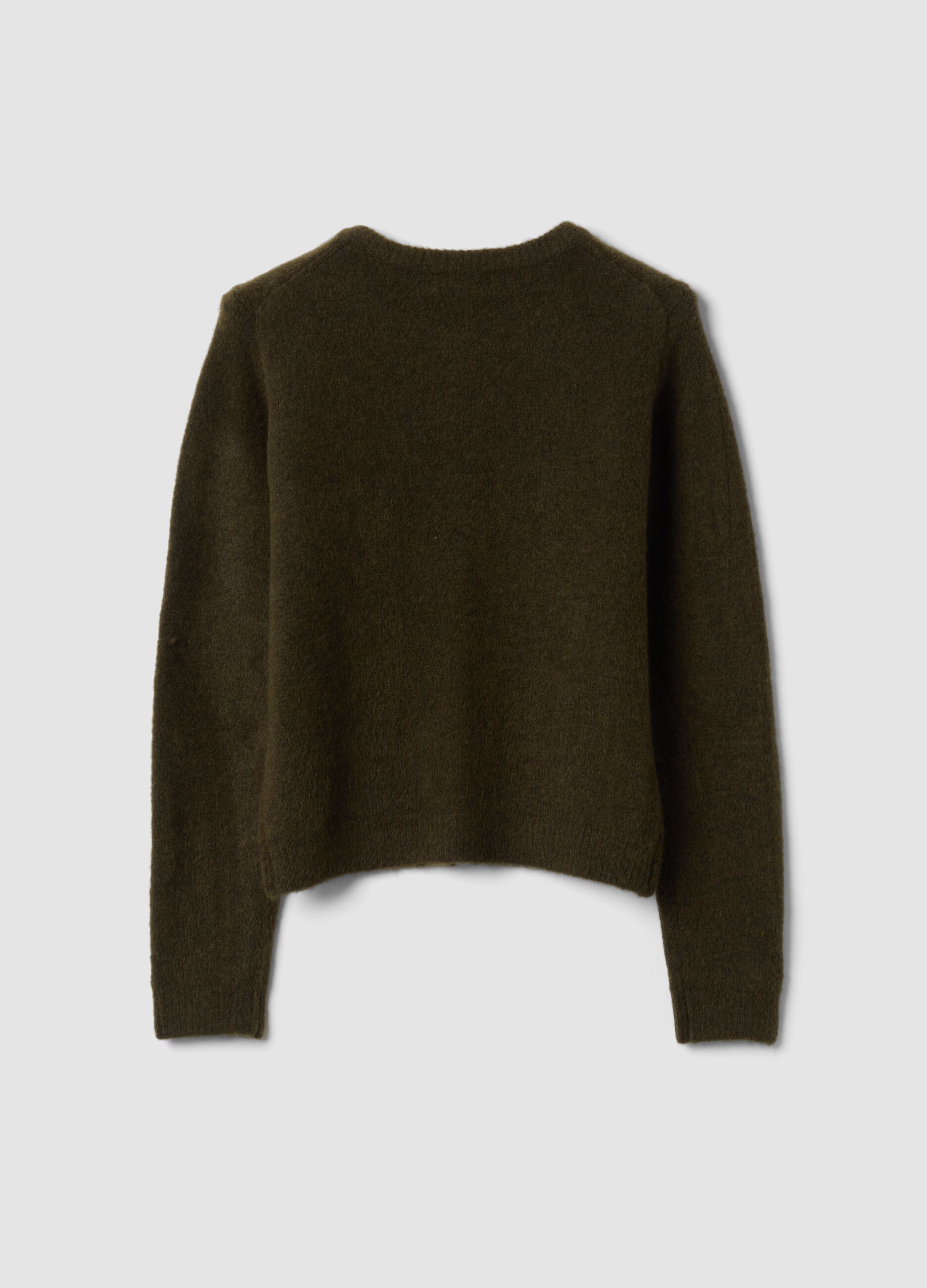 Green stretch-wool crew-neck cardigan, regular fit