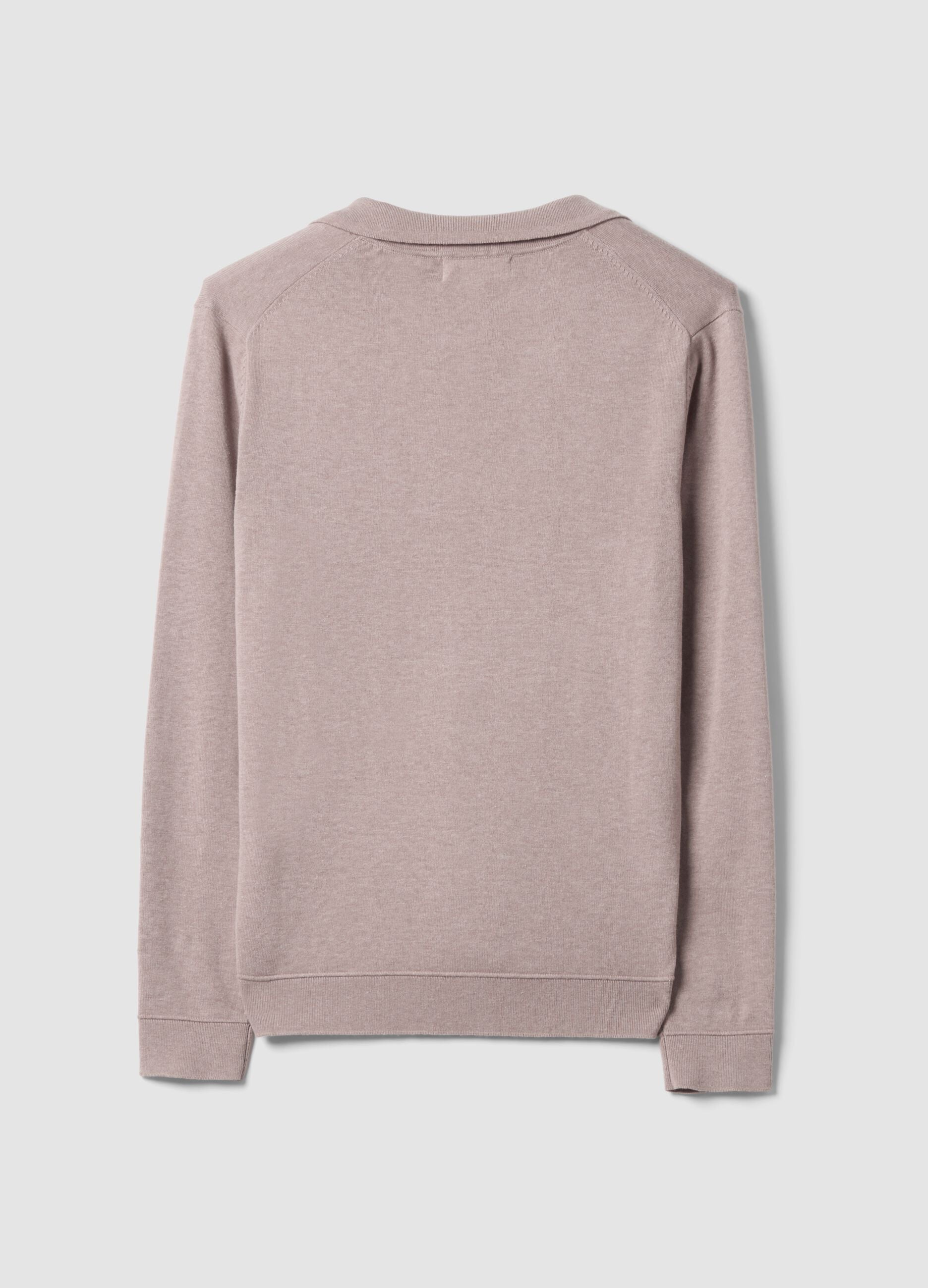 Beige long-sleeve pure cotton polo shirt