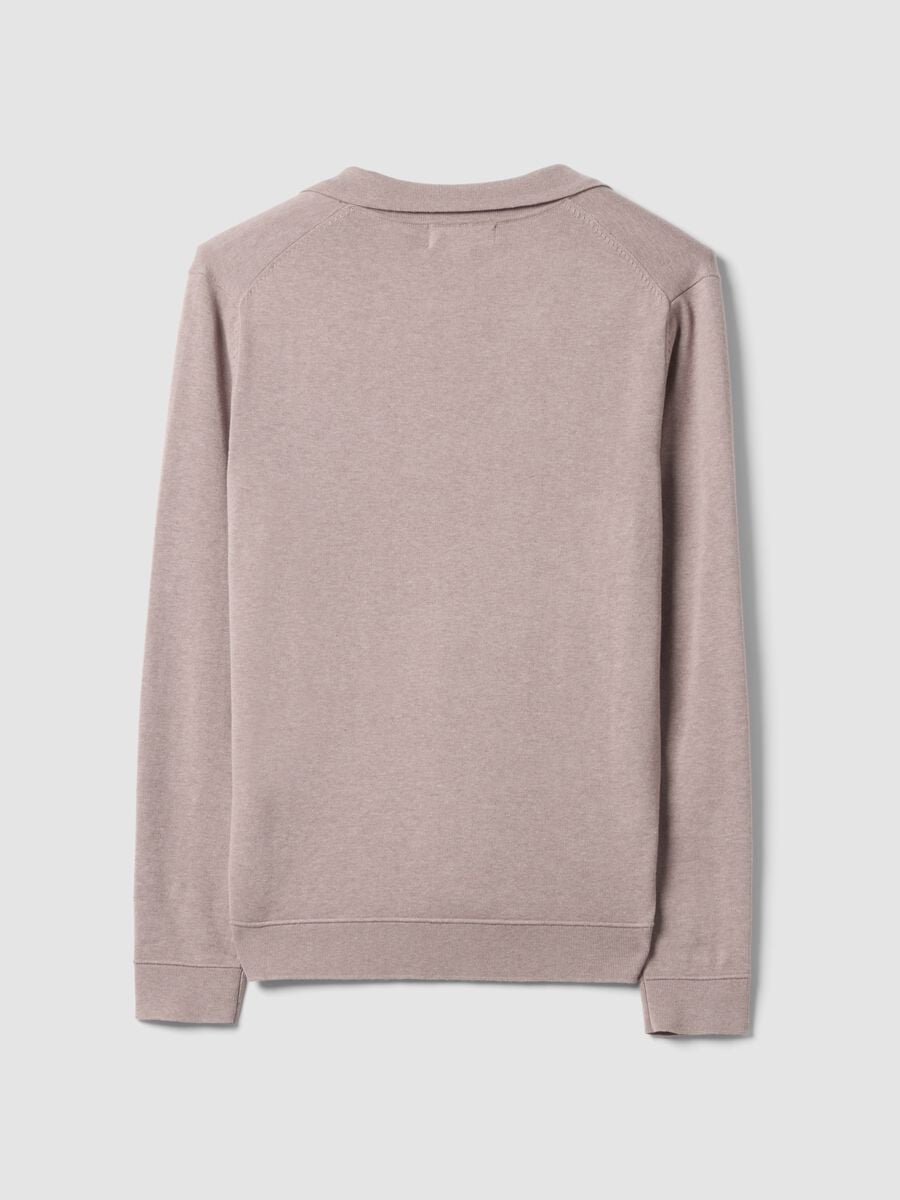 Beige long-sleeve pure cotton polo shirt_6