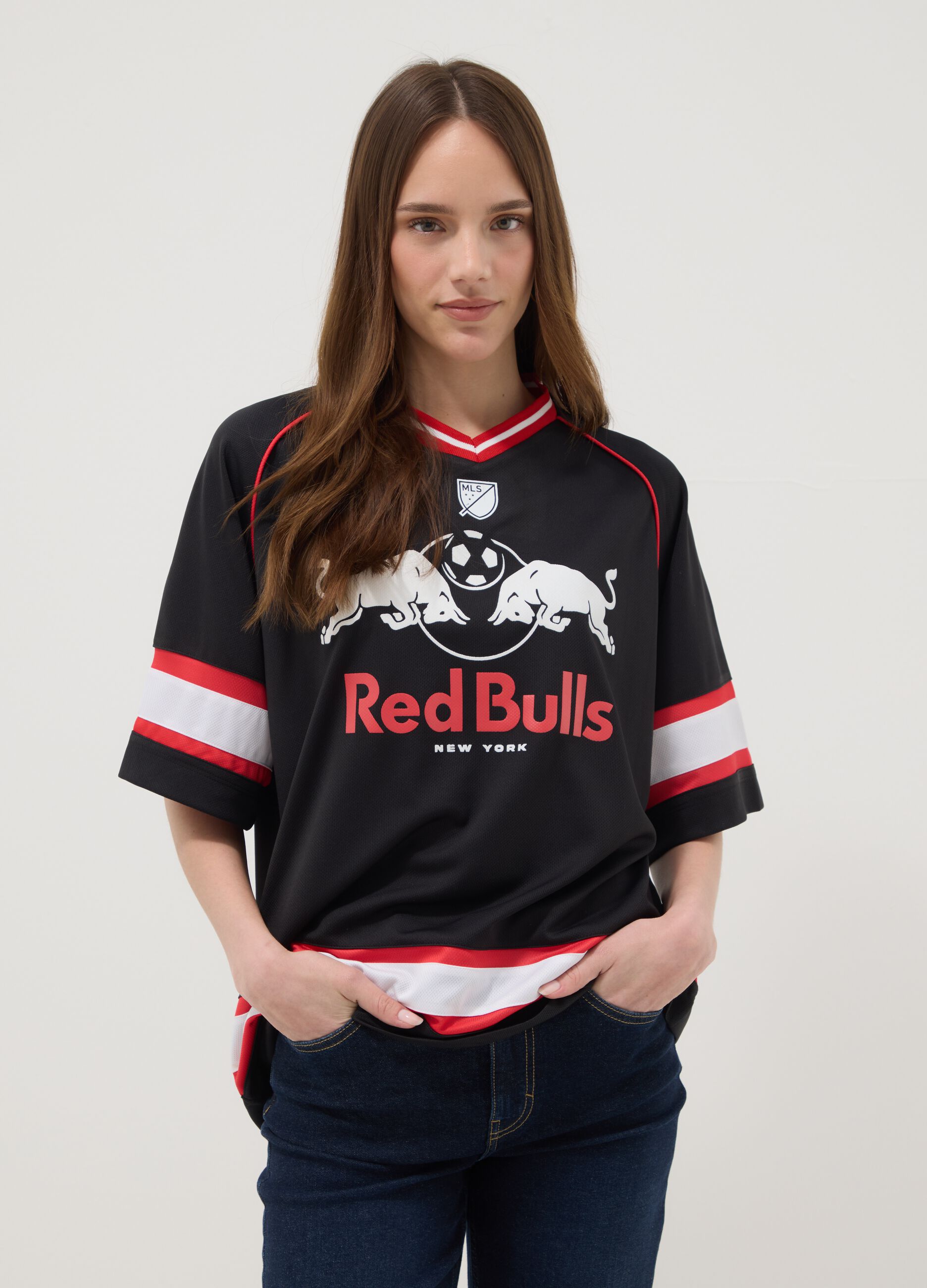 T-shirt multicolor de algod&atilde;o puro com ajuste oversize Red Bulls