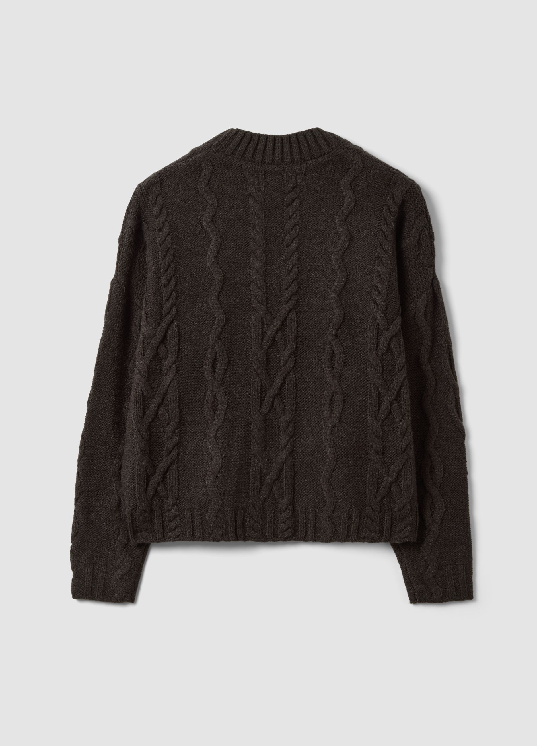 Grey wool-blend cable-knit oversized cardigan with deep V-neck