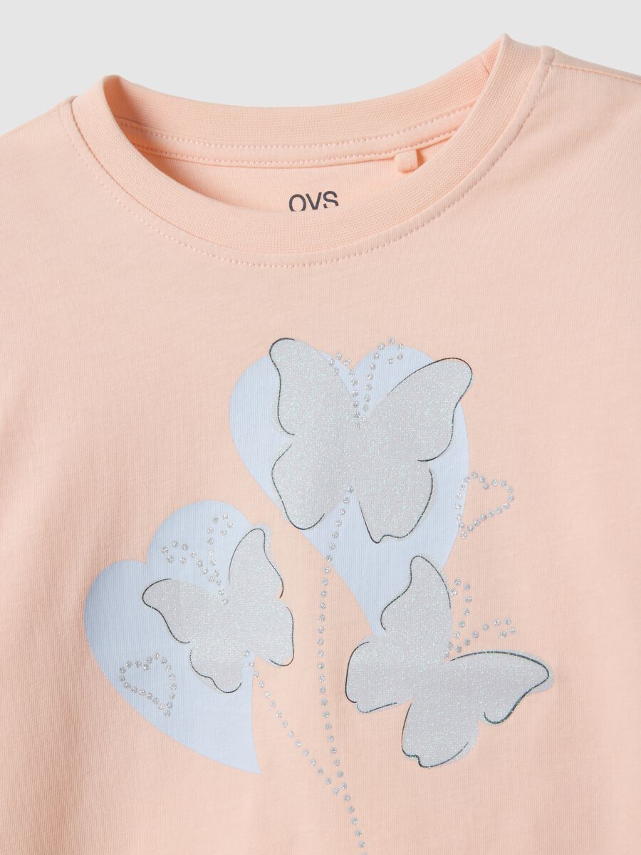 Pink pure cotton t-shirt with butterflies for girls_2