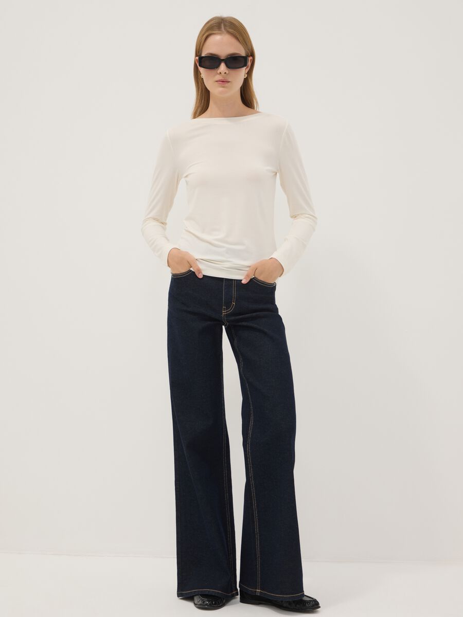 Blue wide-leg jeans in stretch cotton_0