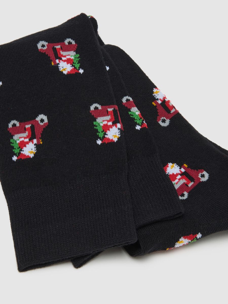 Black Cotton Blend Christmas Long Socks_2