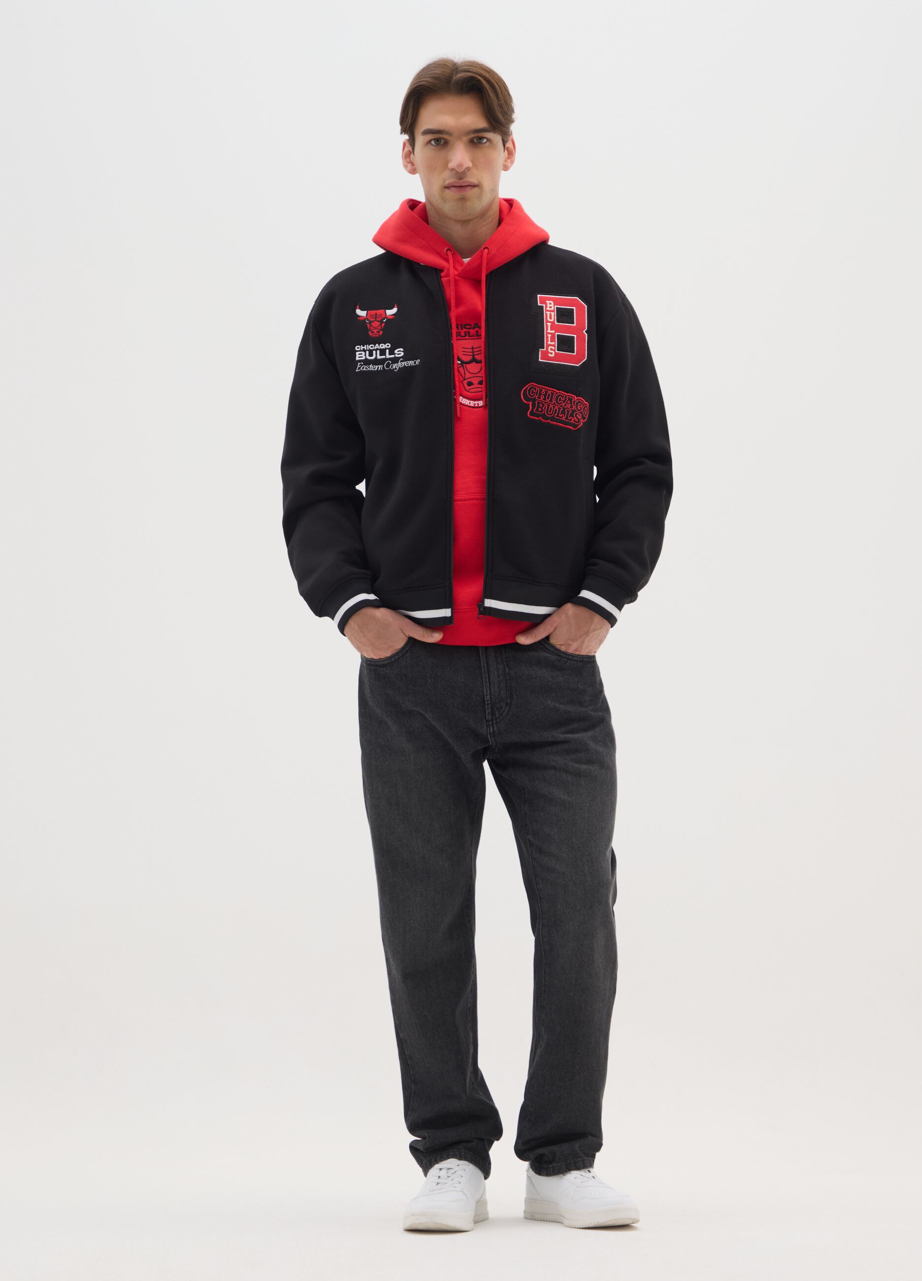 Black Chicago Bulls Jacket with Embroidered Details