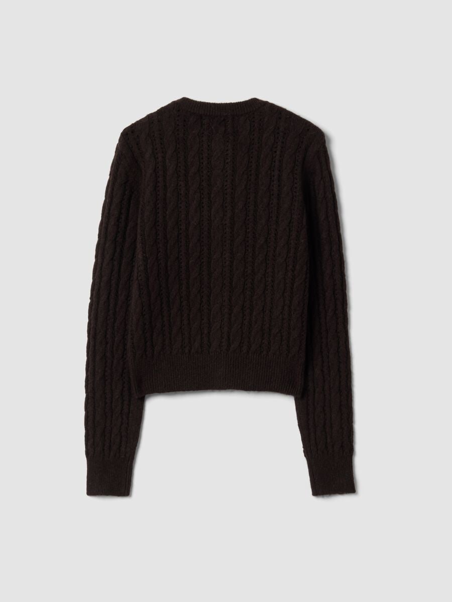 Brown cable-knit wool-blend cardigan_2