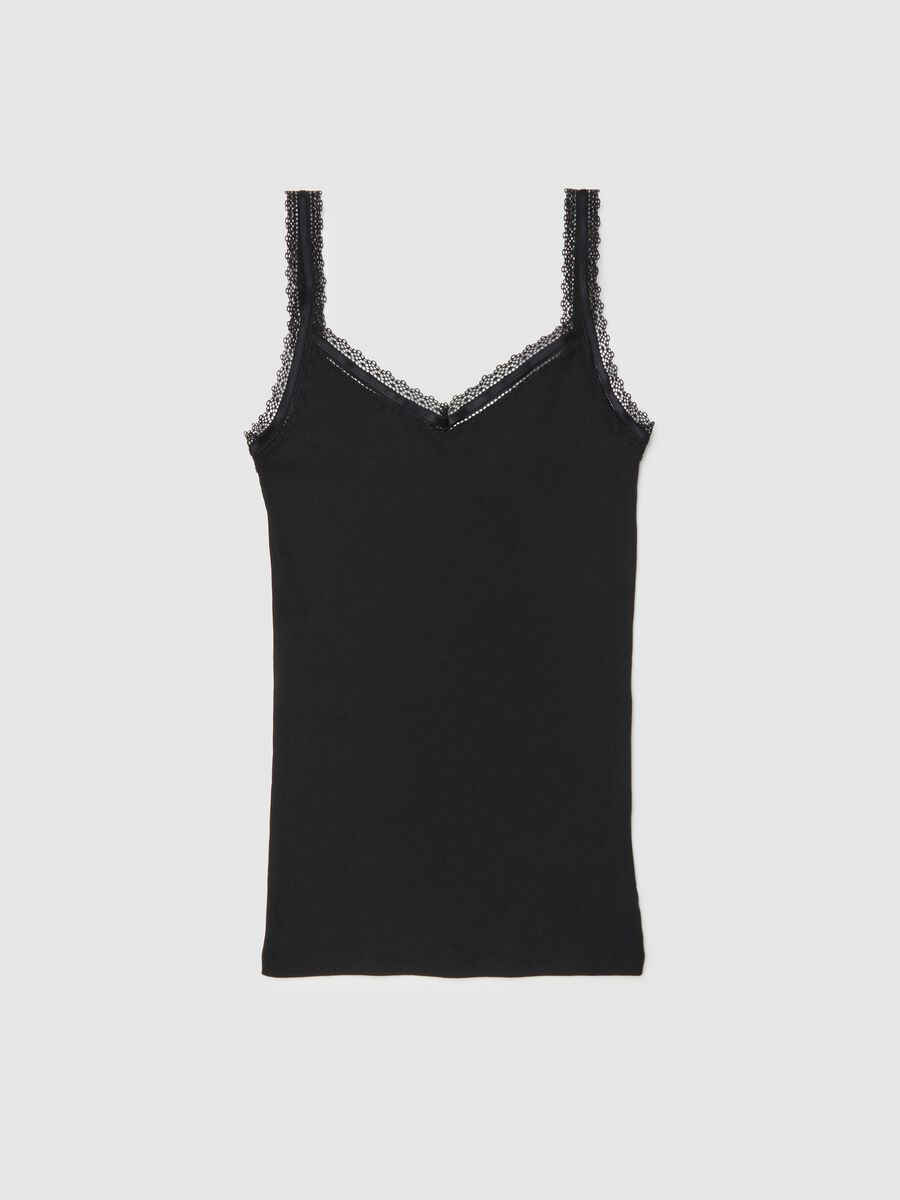 Black pure cotton vest regular fit with lace trim_4