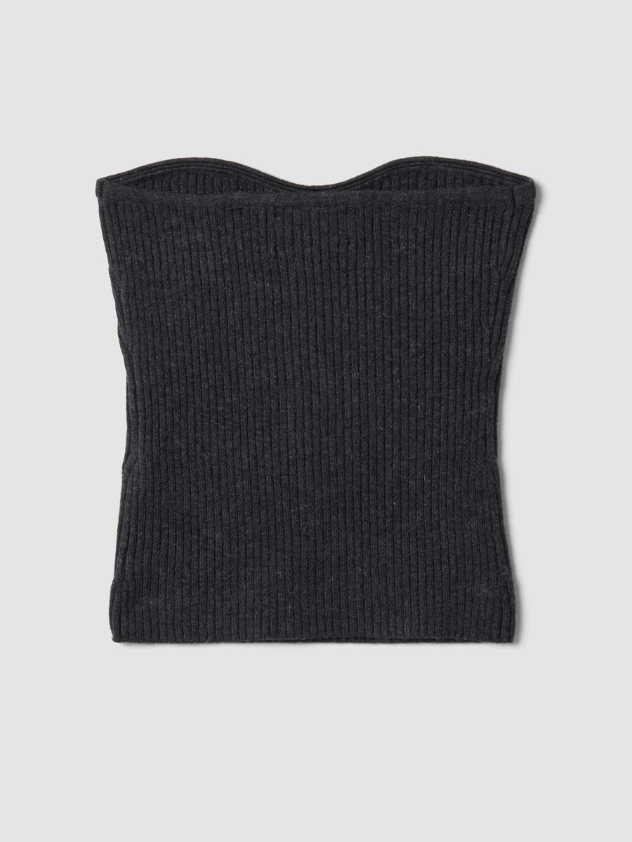 Top grigio in misto lana a fascia in maglia a coste_6