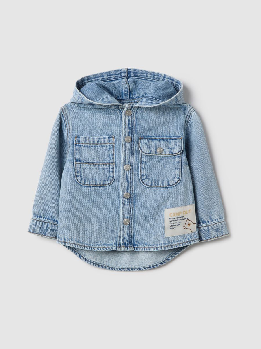 Regular fit blue denim shirt with hood for boys_0