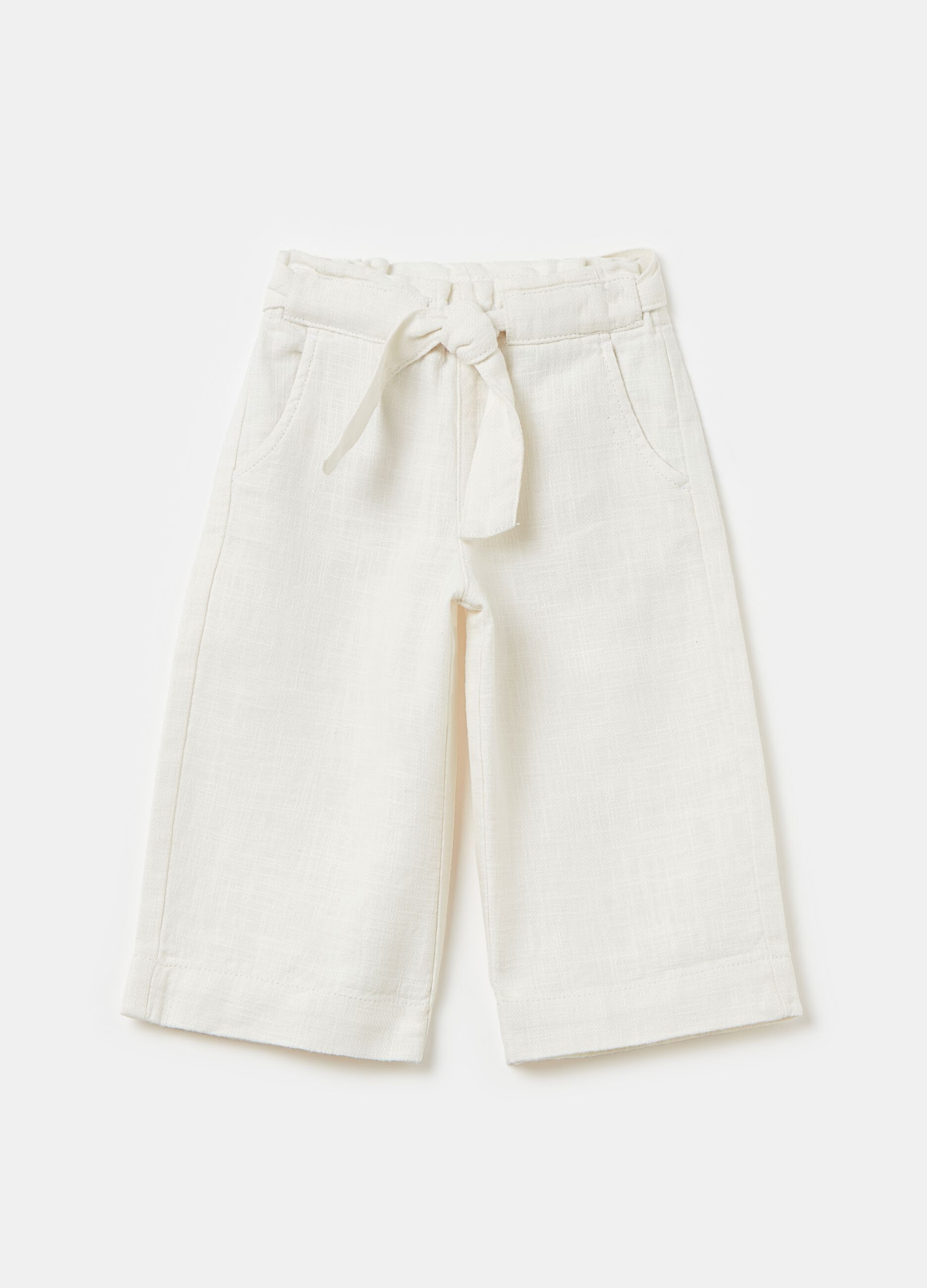Cotton and ramie trousers with drawstring