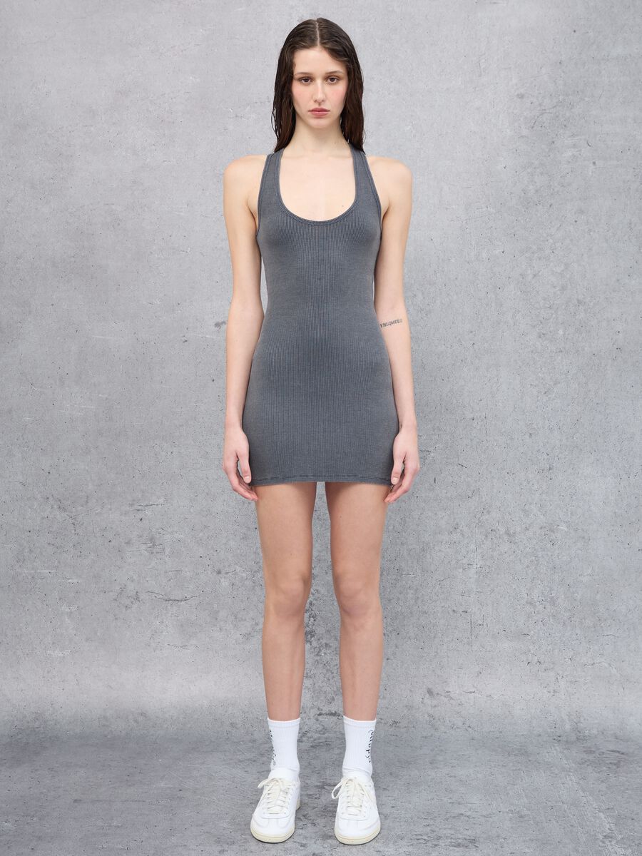 Backless Vintage Grey Mini Dress _0