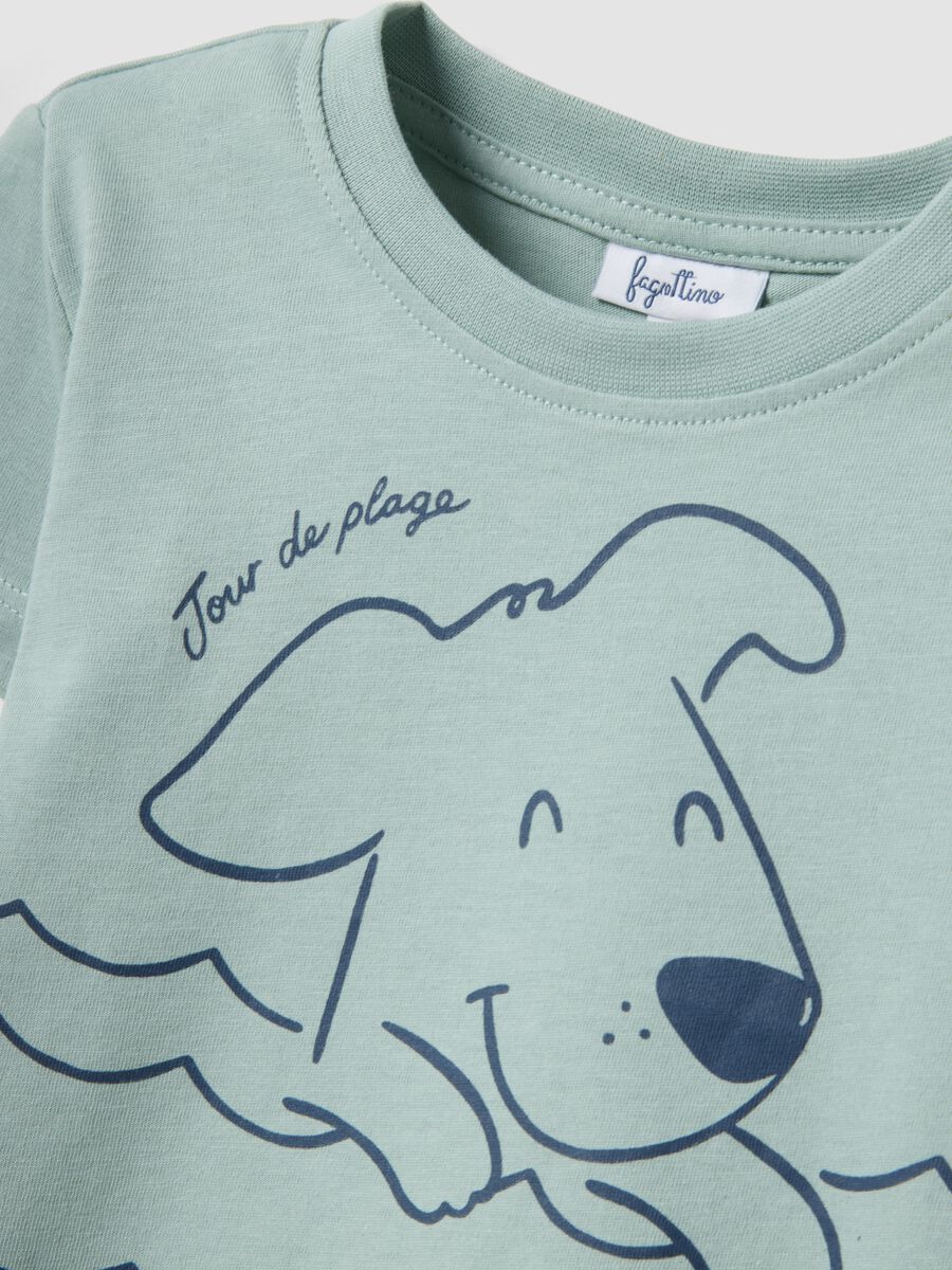 Light blue pure cotton regular fit t-shirt for kids with dog print_2
