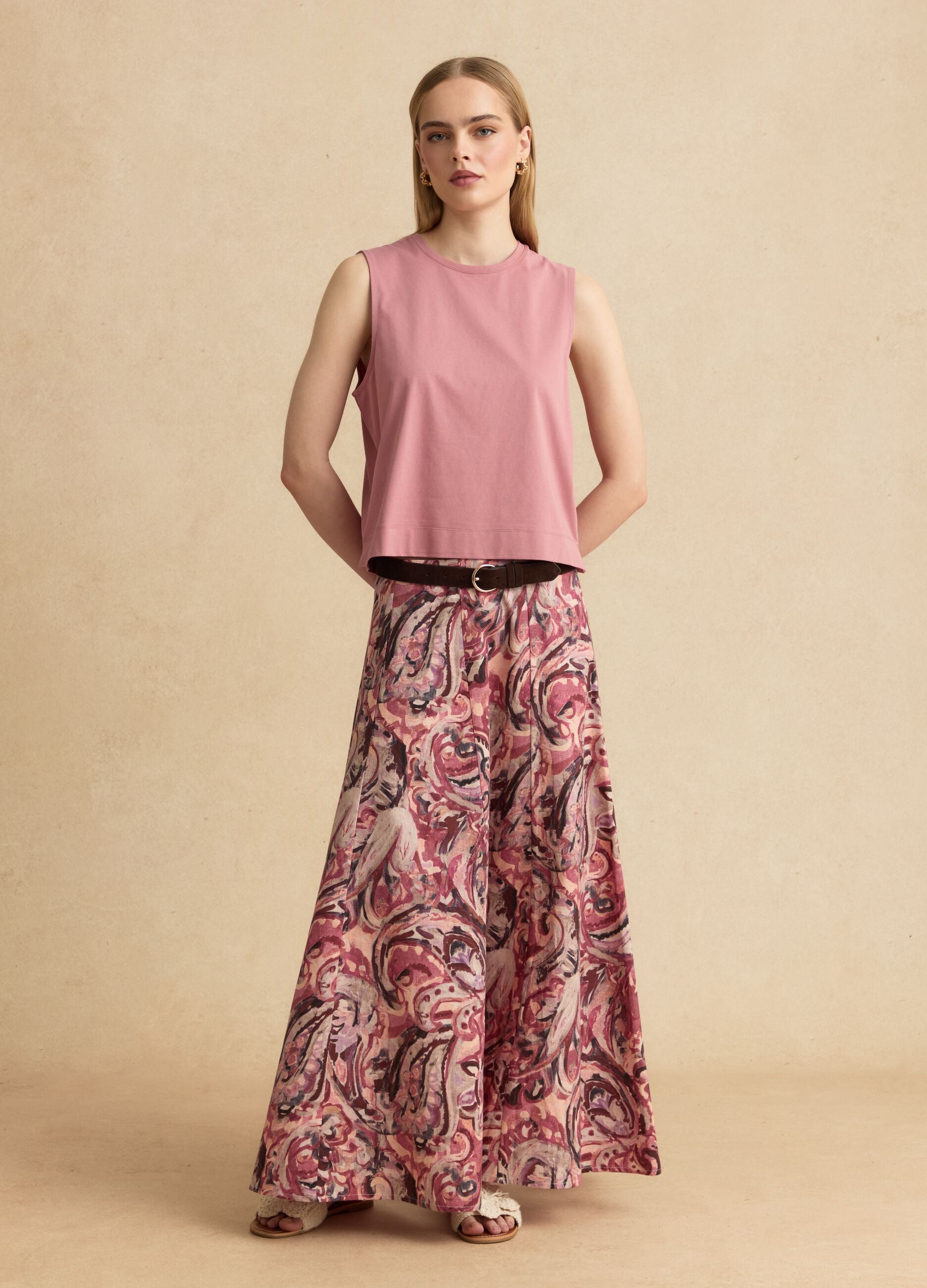 Pink cotton-blend tank top