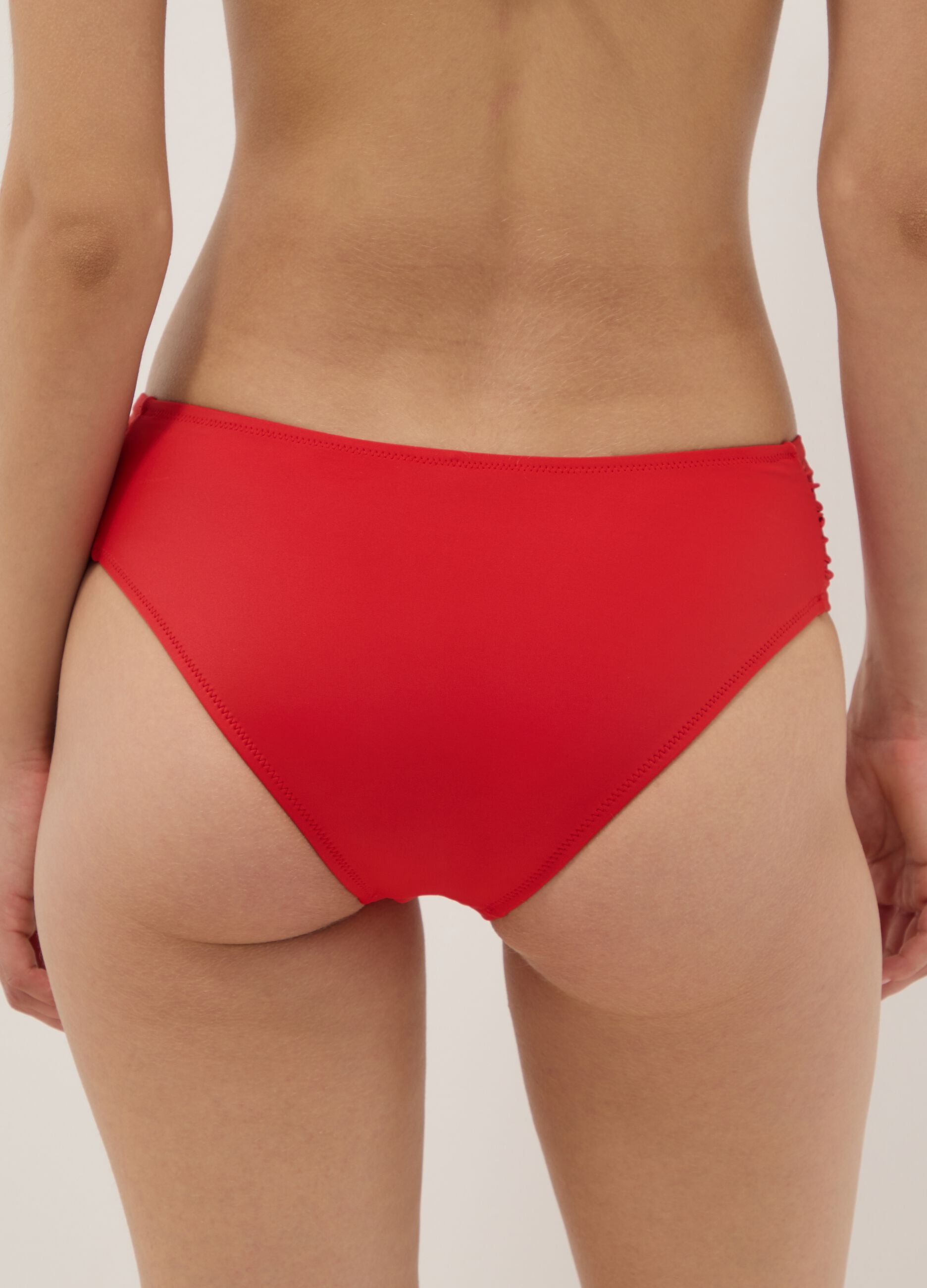 Red bikini bottoms in stretch fabric with ruched details, regular fit