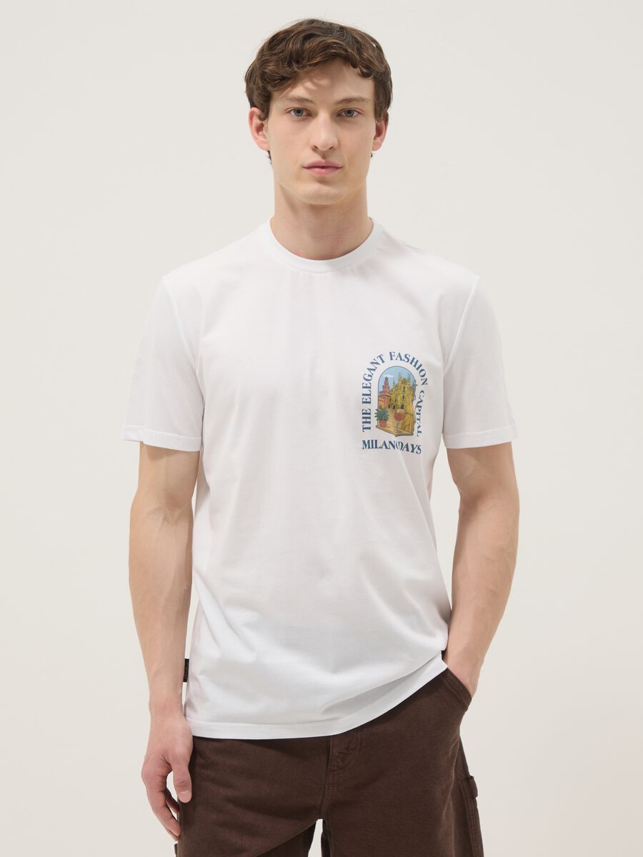 White pure cotton T-shirt with chest print, regular fit_1