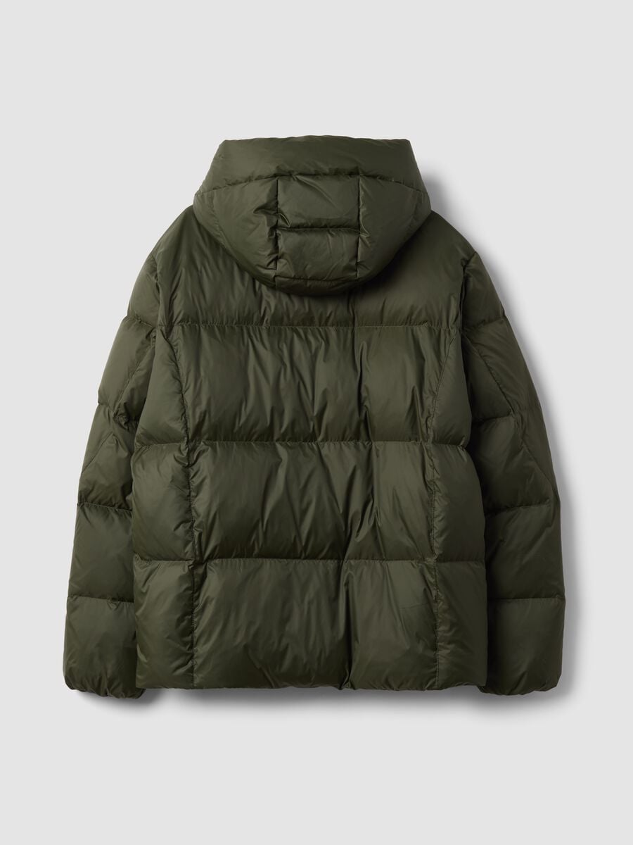 Green puffer jacket with recycled down filling, hood and zip, regular fit_1