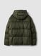 Green puffer jacket with recycled down filling, hood and zip, regular fit_1