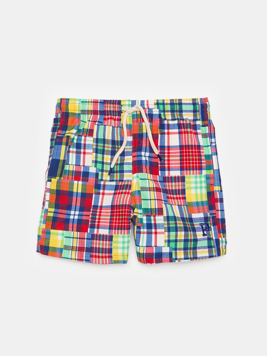 Swimming trunks with drawstring and check print_0