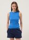 Blue fitted ribbed stretch-cotton tank top_2
