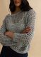 Maglione grigio in misto cotone con trama a rete_0