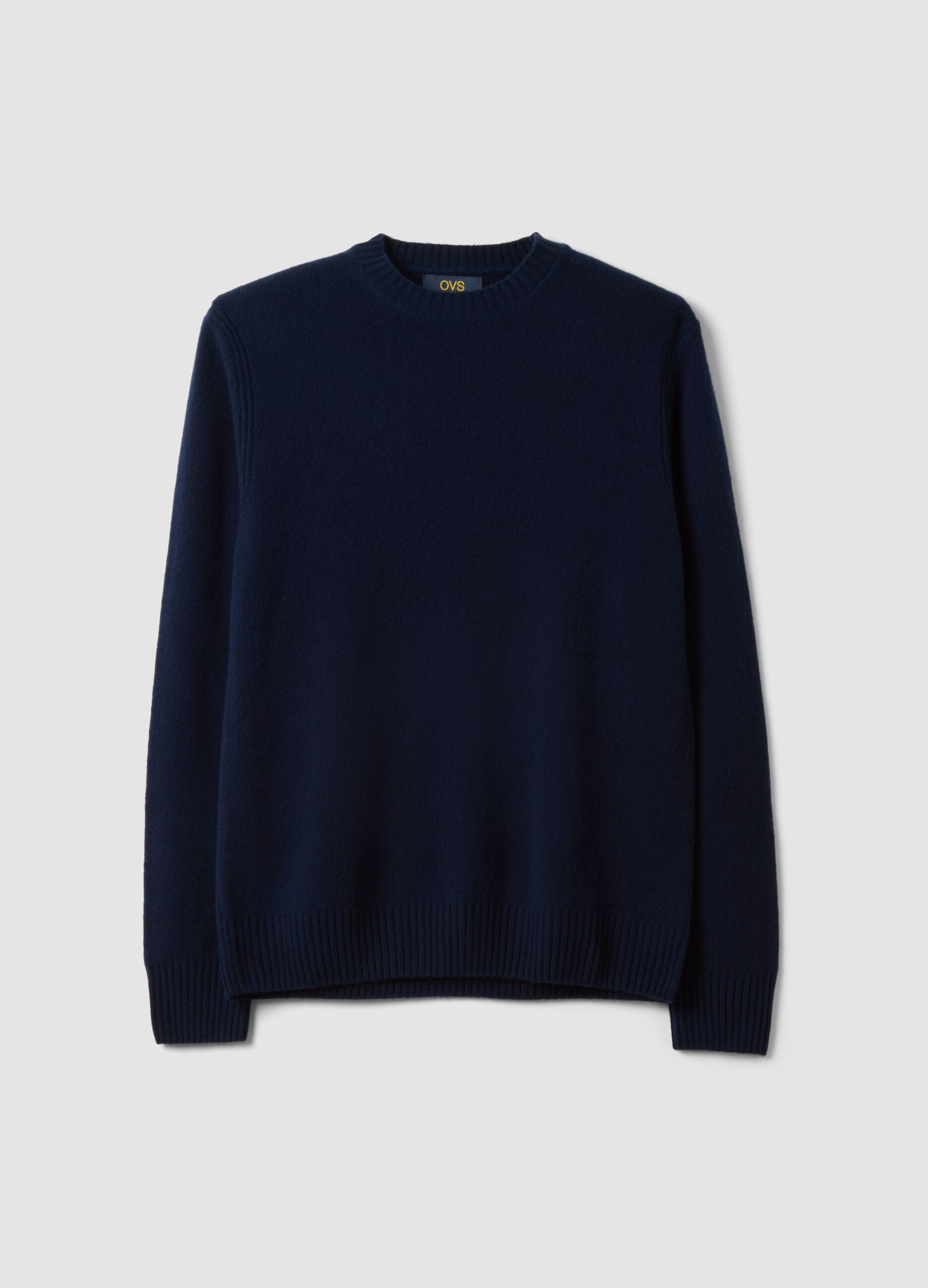 Blue crew-neck wool-blend jumper, regular fit
