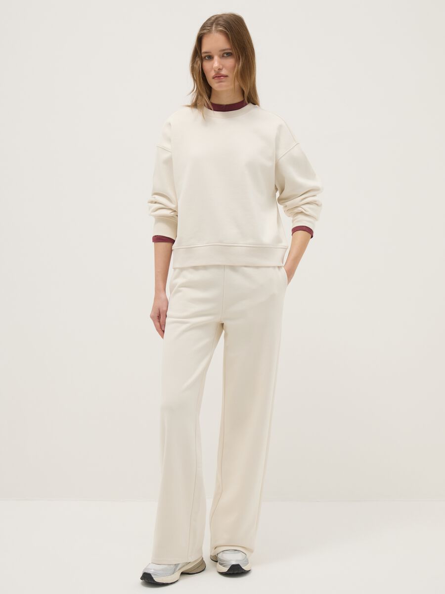 White regular fit cotton blend sweatshirt with round neck_1