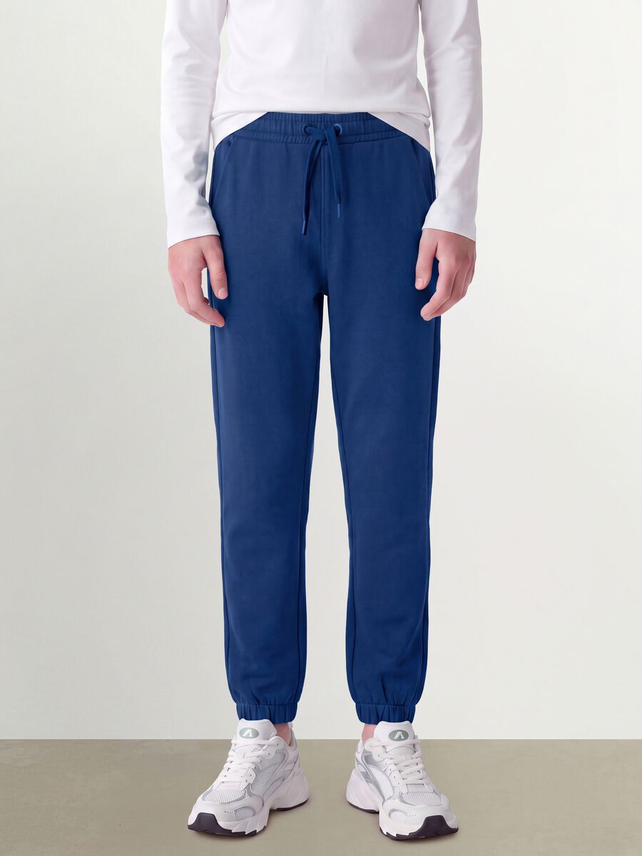Blue organic cotton joggers with drawstring for boys_1