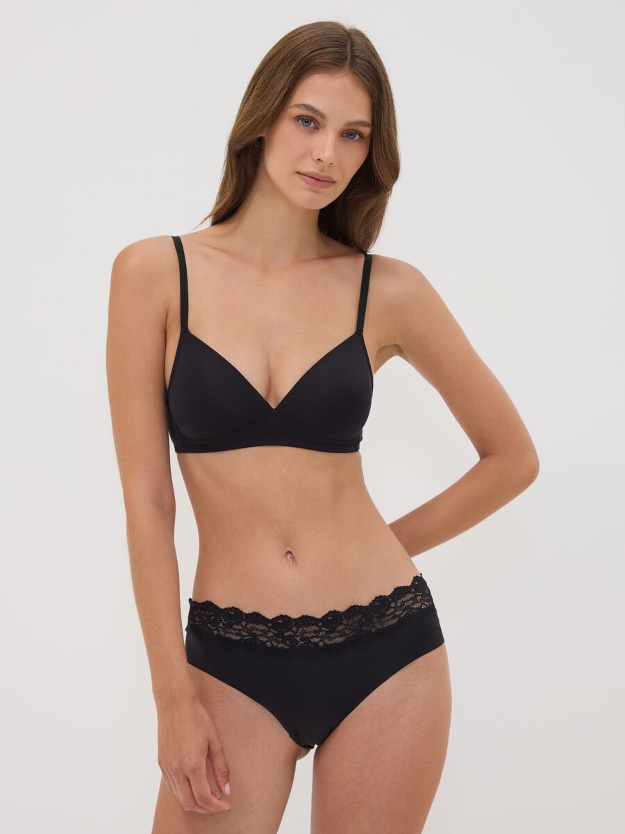Black stretch microfibre briefs with lace_0