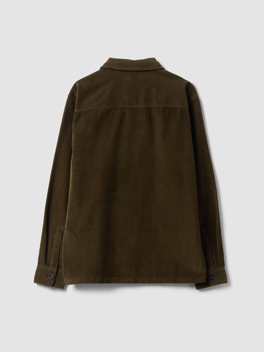 Brown ribbed pure cotton shacket with buttons, oversized fit_2