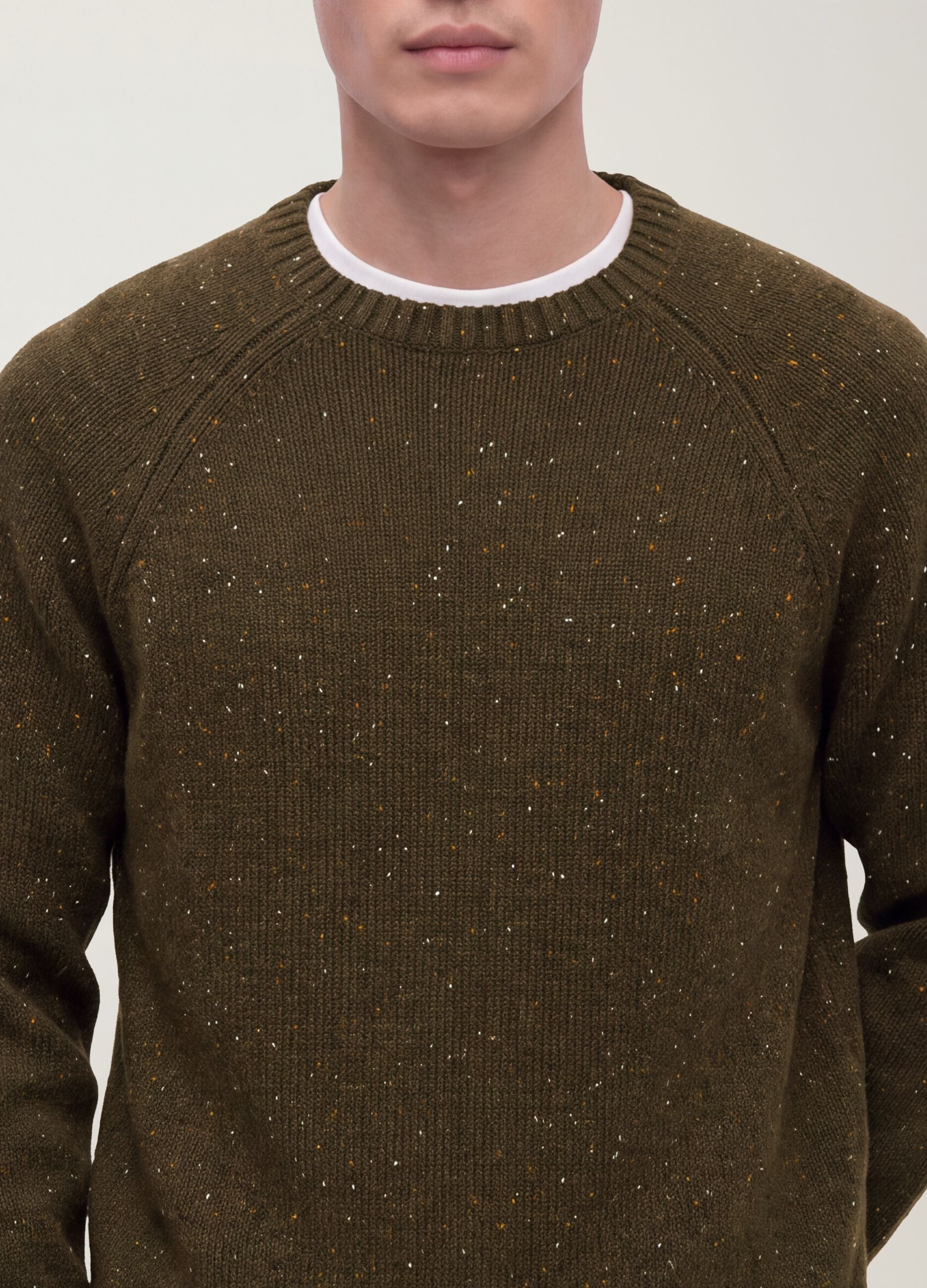 Maglione verde in misto cotone e lana girocollo