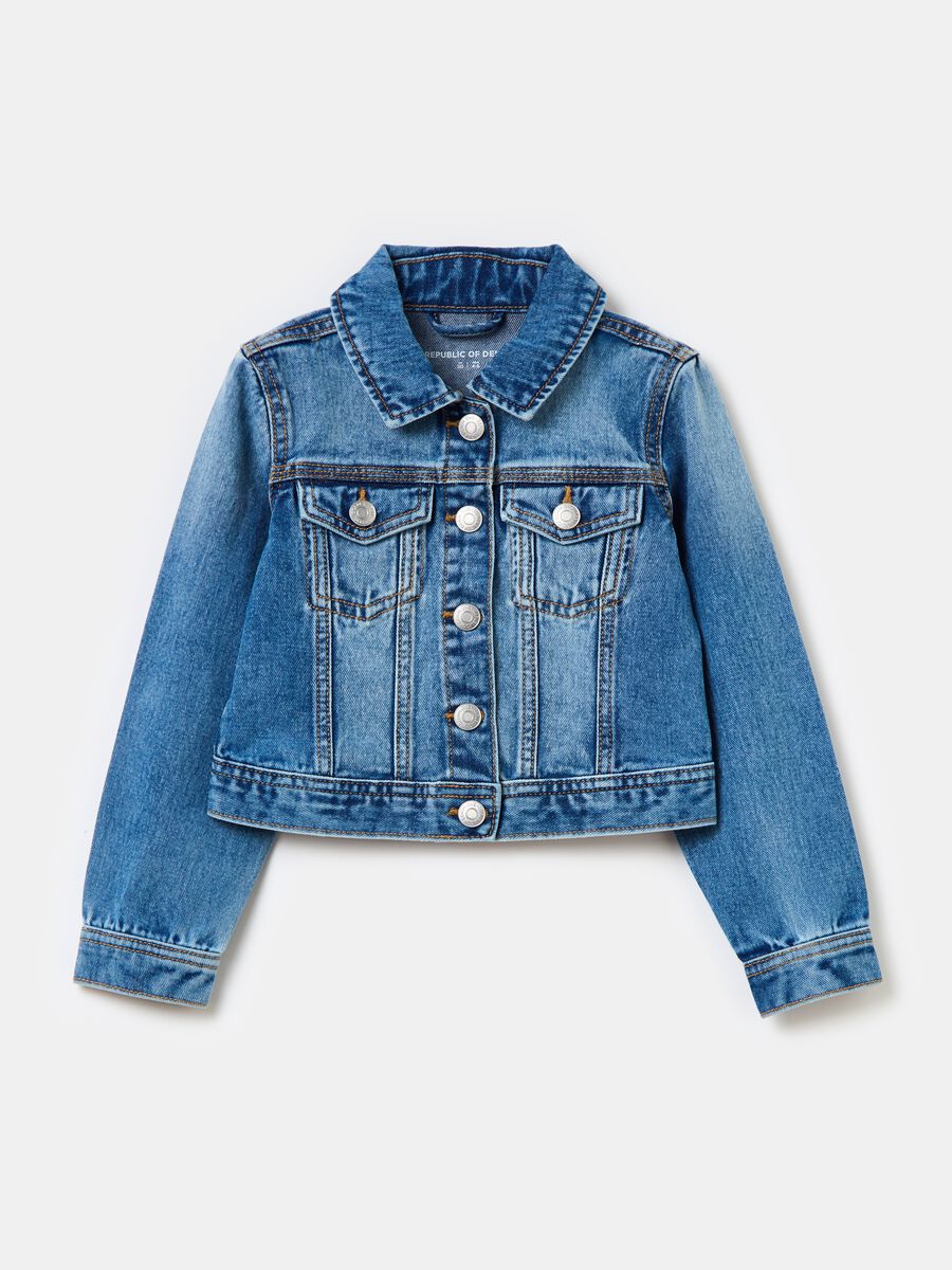 Denim jacket with lettering embroidery_0