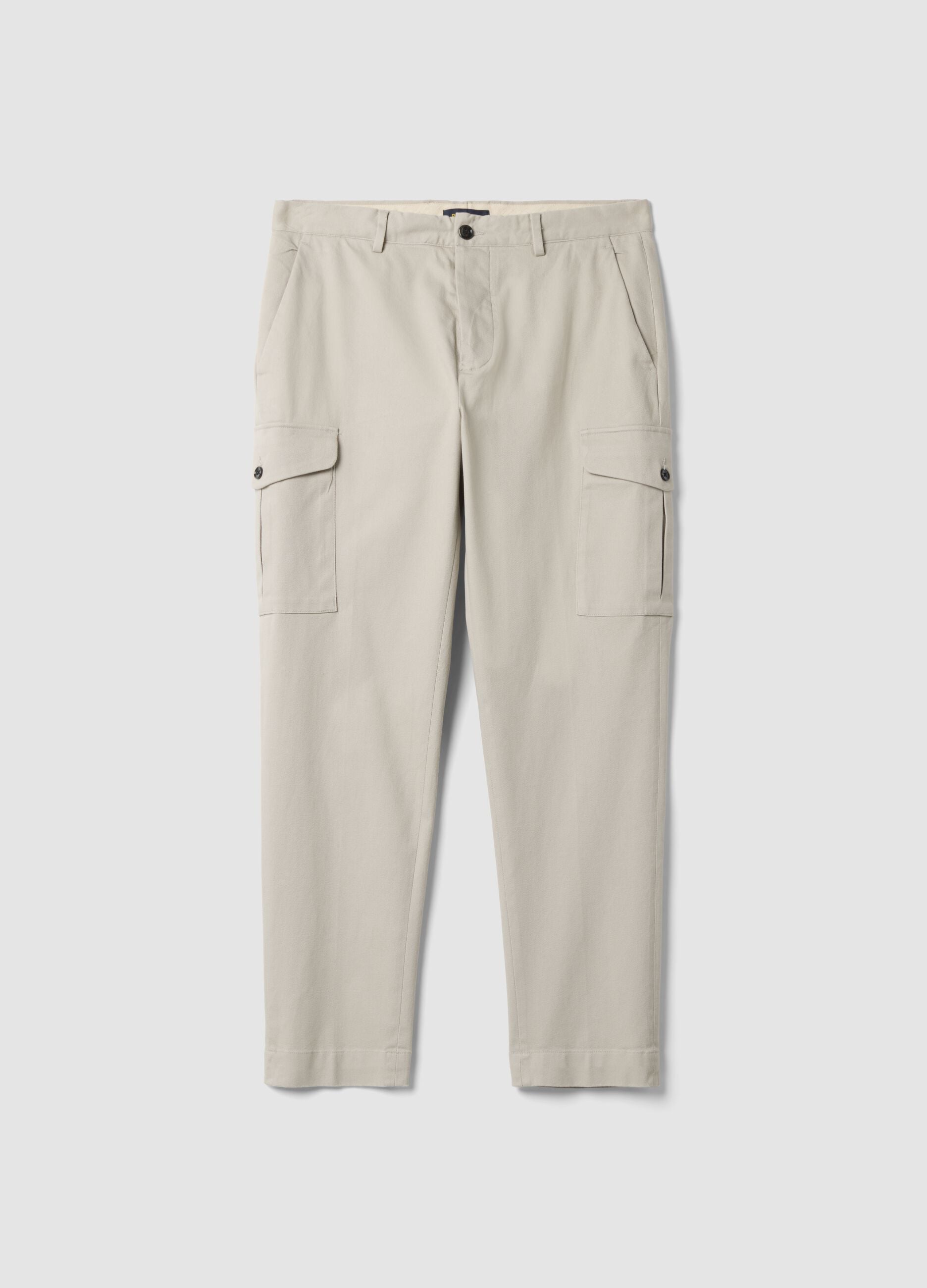 Grey comfort-fit stretch cotton twill cargo trousers