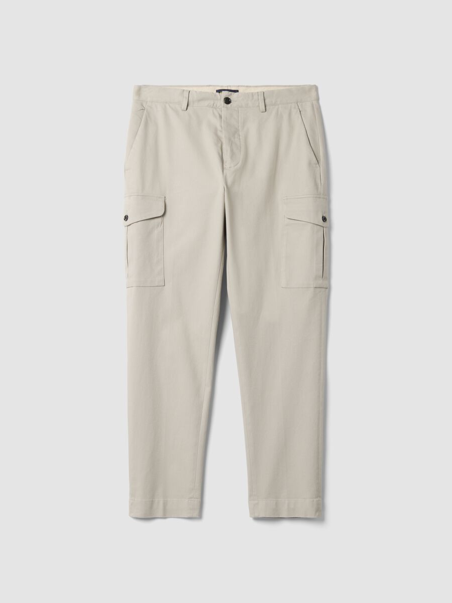 Grey comfort-fit stretch cotton twill cargo trousers_0